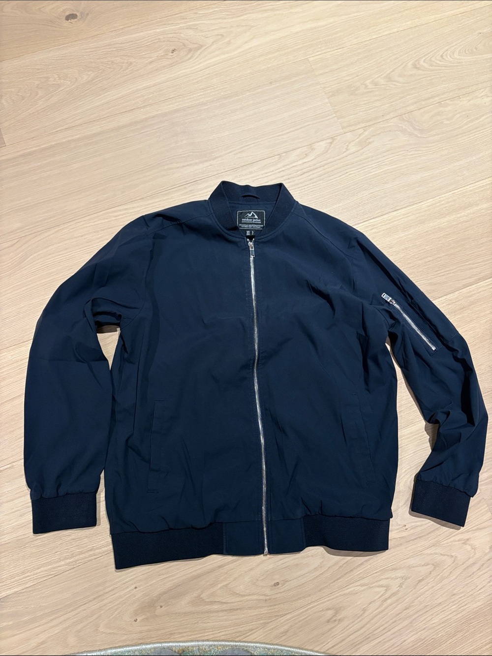 Men's Navy Bomber Jacket - Performance Zip-Up size large